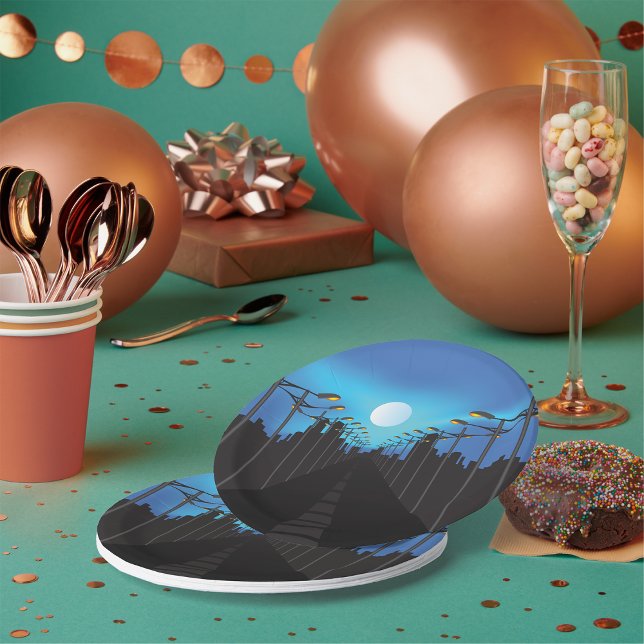 Assiettes En Carton Éclairage De Rue Et Lune (Créateur téléchargé)