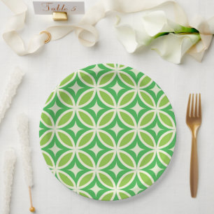 Assiettes En Carton Éclats de soleil verts rétro du milieu du siècle s