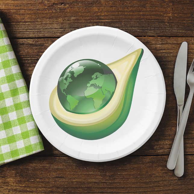 Assiettes En Carton Eco Earth Avocado Globe Planète durable (Créateur téléchargé)