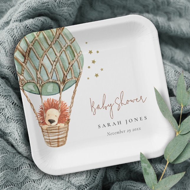 Assiettes En Carton Eco Green Hot Air Balloon Lion Baby shower magique (Créateur téléchargé)