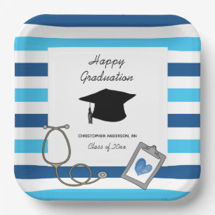 Assiettes En Carton École de soins infirmiers bleu rayé