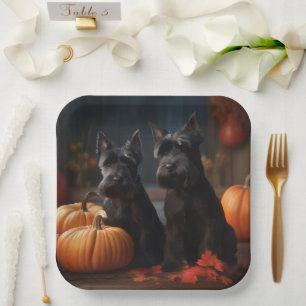Assiettes En Carton Écossais Terrier Chiot Automne Citrouille délice