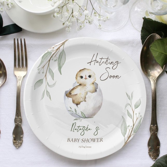 Assiettes En Carton Écouter bientôt petit baby shower de printemps ois (Hatching soon little bird spring baby shower template paper plates personalized tableware baby owl)
