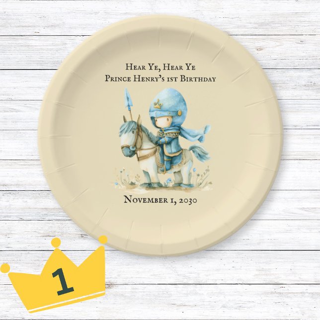 Assiettes En Carton Ecoutez Ye Medieval Knight Boy, 1er anniversaire (Hear Ye Medieval Knight Boy’s 1st Birthday Paper Plates)