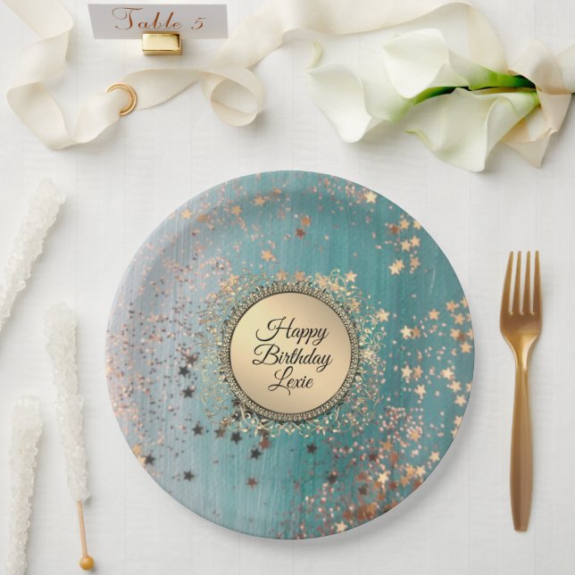 Assiettes En Carton Écran de poussière d'étoile sur Turquoise bleu (Mariage)
