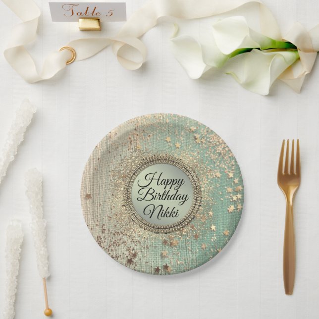 Assiettes En Carton Écrasage de la poussière d'étoile sur Vert Turquoi (Mariage)