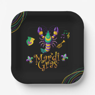 Assiettes En Carton écrevisse/trompette/masque/fleur de lis Mardi Gras