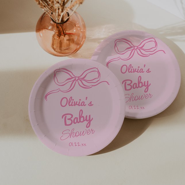 Assiettes En Carton Écrite à la main Tirée Bow rose Baby Girl Douche (Créateur téléchargé)