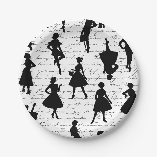 Assiettes En Carton écriture blanche milieu du siècle 1950 silhouette  (Devant)