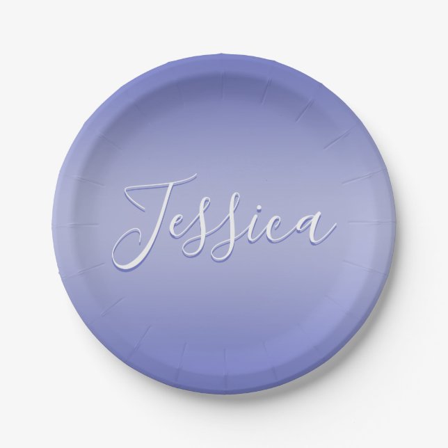 Assiettes En Carton Écriture cursive éditable | Violet blanc et violet (Devant)