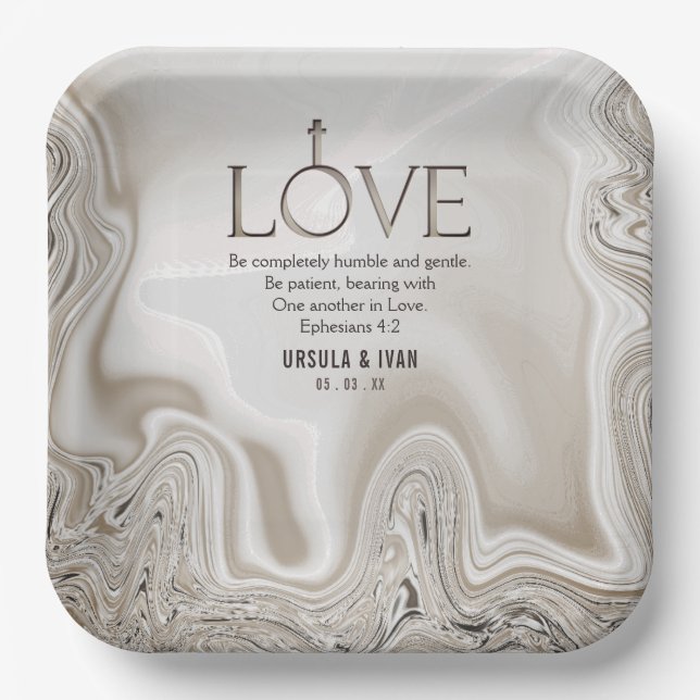 Assiettes En Carton Écriture d'amour Verse Ephésiens 4:2 Mariage (Recto)