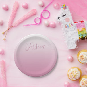 Assiettes En Carton Écriture élégante & ombre rose (toute couleur) mod
