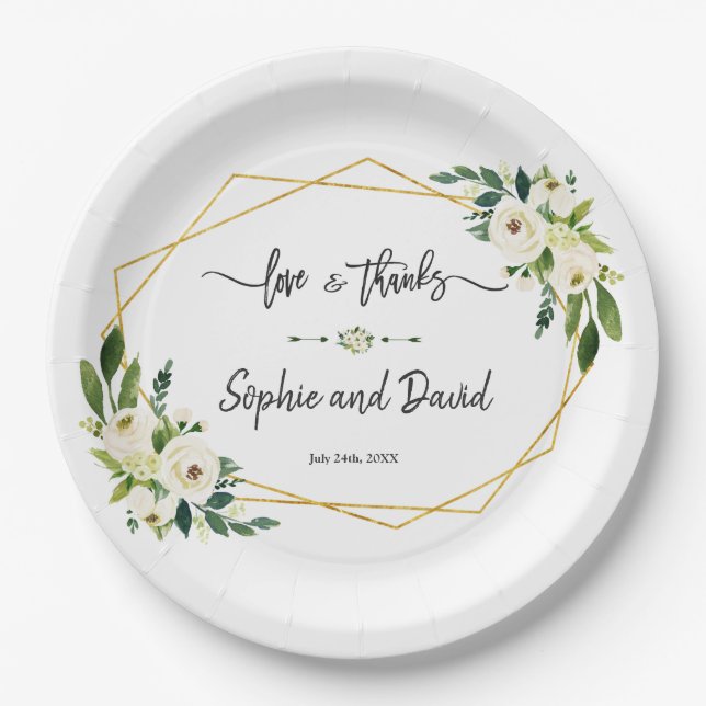 Assiettes En Carton Écriture manuscrite florale en floraison blanche a (Devant)