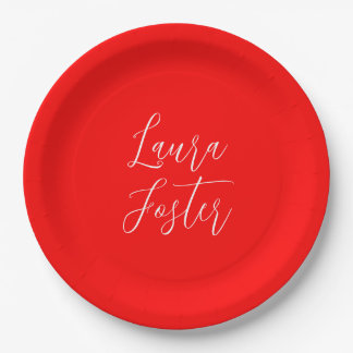 Assiettes En Carton Écriture manuscrite Nom élégant Couleur rouge Plai