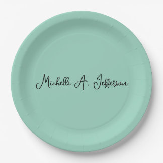 Assiettes En Carton Écriture manuscrite Turquoise légère Nom créatif t