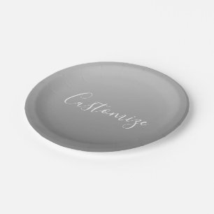 Assiettes En Carton Écriture moderne élégante blanche avec dégradé gri
