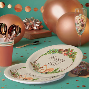 Assiettes En Carton Écureuil d'automne et nature avec texte personnali