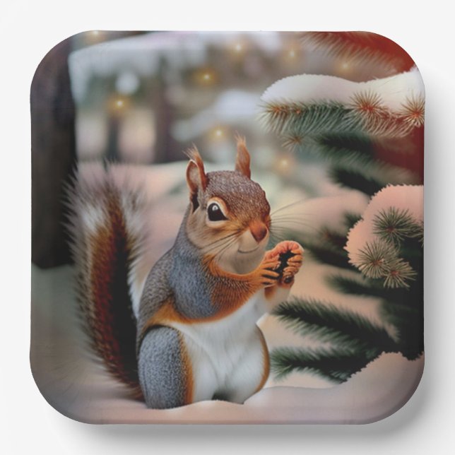 Assiettes En Carton Écureuil de Noël (Recto)