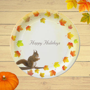 Assiettes En Carton Écureuil de vacances & Feuilles d'automne