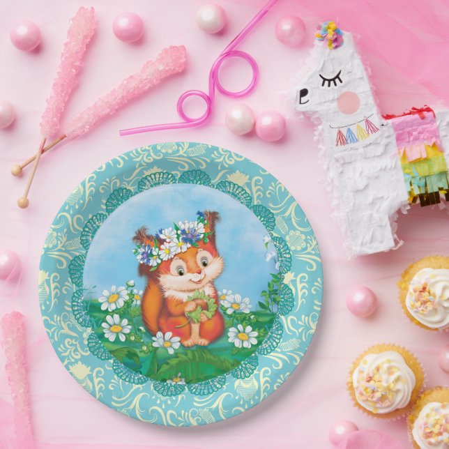 Assiettes En Carton écureuil orange (Fête)