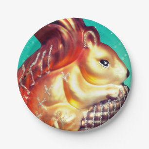 Assiettes En Carton Écureuil pinecone automne vintage hiver turquoise 