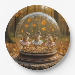 Assiettes En Carton Écureuils rayés dansant dans un globe de verre