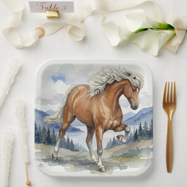 Assiettes En Carton Edda Silver bay Icelandic Horse in the Mountains S (Mariage)