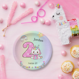 Assiettes En Carton Editable Kids Birthday Party Plate Cute Unicorn 