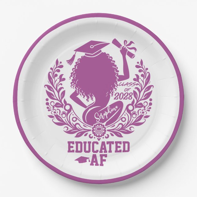 Assiettes En Carton "Educated AF" Twerk Team Magenta Graduation Party (Devant)