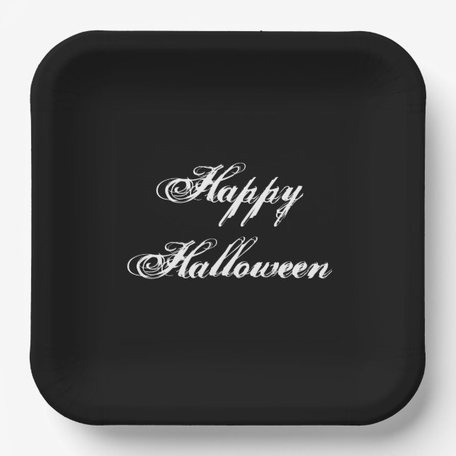 Assiettes En Carton Eerie Black Happy Halloween Plaque papier (Recto)