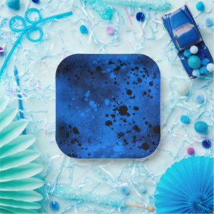 Assiettes En Carton Effet Dessin de peinture bleu et noir