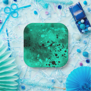 Assiettes En Carton Effet Dessin de peinture vert et noir