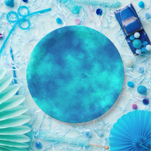 Assiettes En Carton Effet nuage tempête élégant bleu (Fête)