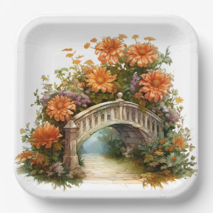 ASSIETTES EN CARTON EFFONDRE LES FLEURS D'ASTER ORANGE EN SCÈNES