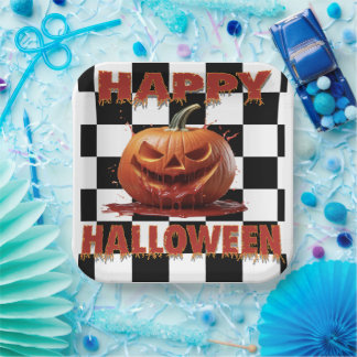Assiettes En Carton Éffrayant Citrouille sanglant Halloween