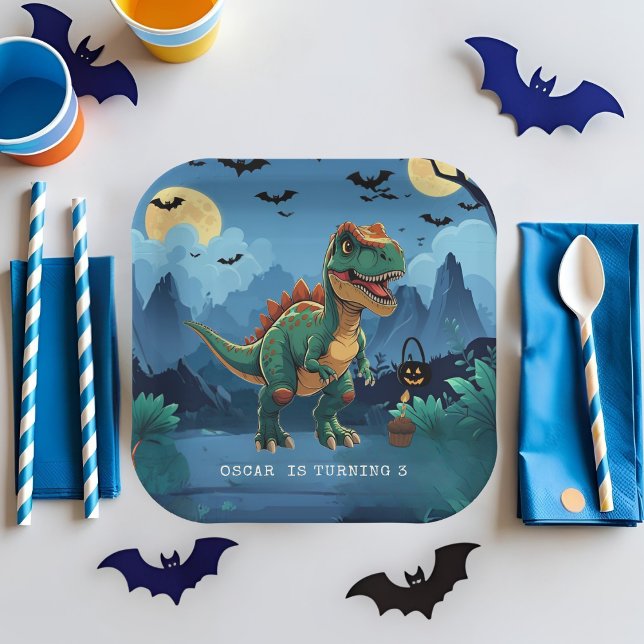 Assiettes En Carton Éffrayant Dinosaure Halloween Anniversaire Personn (Créateur téléchargé)