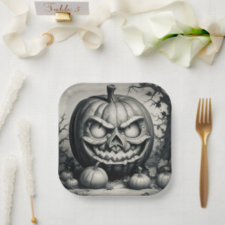 Assiettes En Carton Éffrayant Jack-o'lanterne