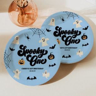 Assiettes En Carton Éffrayant One Blue Halloween 1er anniversaire