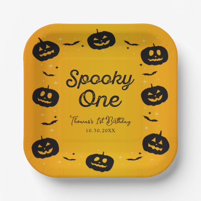 Assiettes En Carton Éffrayant un anniversaire Halloween Citrouilles et (Recto)