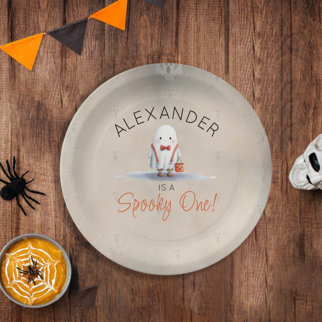 Assiettes En Carton Éffrayant Un Halloween premier anniversaire garçon (Spooky One First Birthday Party Paper Plates for Boy's Halloween 1st Birthday)