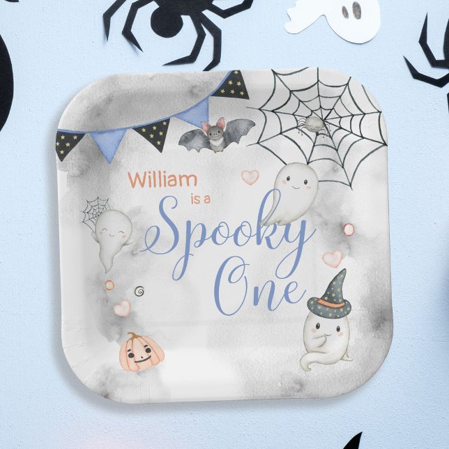 Assiettes En Carton Éffrayant Une Mignonne Halloween Ghost 1ère fête d (Créateur téléchargé)