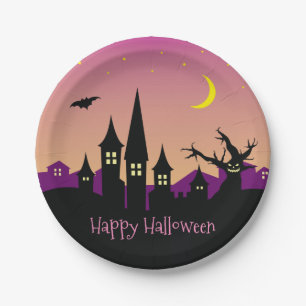 Assiettes En Carton Éffrayante effrayante Maison hantée Purple Hallowe