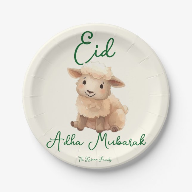 Assiettes En Carton Eid  Al Adha Beige Cute  Sheep Dinner  (Devant)