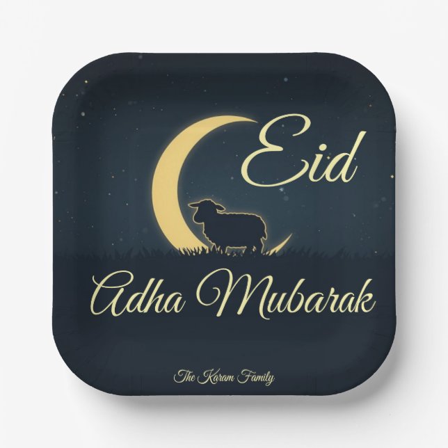 Assiettes En Carton Eid  Al Adha Dark Blue Sheep Dinner  (Recto)