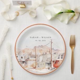 Assiettes En Carton El Paso Texas City Scape Watercolor Mariage