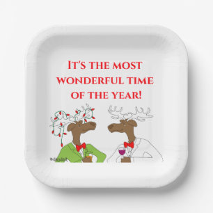 Assiettes En Carton Élan de bonne humeur de Noël 