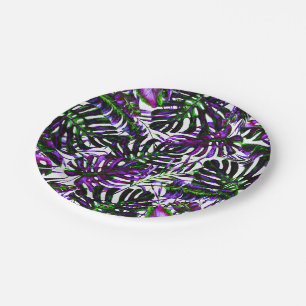 Assiettes En Carton Électrique Pop de Couleur Feuilles de Palmiers Tro