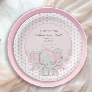 Assiettes En Carton Éléfante Fille Rose Points à Boire Voir Shower