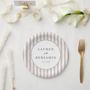 Assiettes En Carton Élégance Beige Rayée Sophistiquée