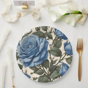 Assiettes En Carton Élégance Bleue : Roses Provinciales Vintage en Fle